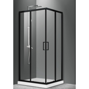 Cabina de dus Fluminia Hector Black, patrata, usi culisante, negru mat