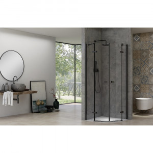 Cabina dus semirotunda Belform Infinity, usi batante, 80x80 cm, negru