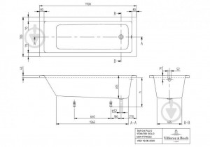 Cada baie rectangulara Villeroy&Boch Targa Plus Solo, acril, 170x70 cm - Img 3