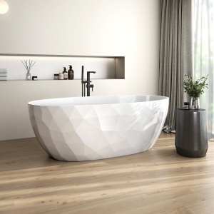 Cada freestanding compozit Foglia Ovale 3D, 167x82 cm, alb lucios - Img 3