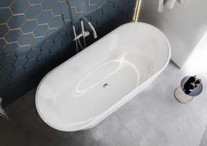 Cada freestanding Miraggio Siena, compozit, 180x80 cm alb lucios - Img 4