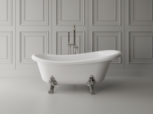 Cada freestanding ovala, compozit alb lucios, 157x72x66.5 cm Foglia Retro