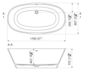 Cada freestanding ovala, compozit alb lucios, 167x89.7x55.5 cm, Foglia Manor - Img 3