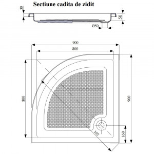 Cadita dus acril semirotunda slim Belform Cubo 90x90 cm - Img 2