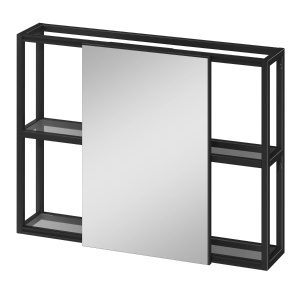Dulap baie cu oglinda si polite, Cersanit Zen / Garda, negru mat, 79.5 x 15 x 59.5 cm
