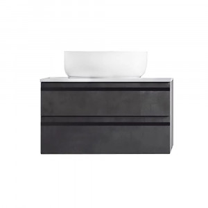 Dulap baza suspendat Kolpasan Alexis cu blat alb, 60 cm, Dark Concrete