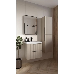 Dulap coloana Cersanit Tirso, mdf, cu usi, riflat, 160x40x30 cm, (casmir) cappucino-bej - Img 4