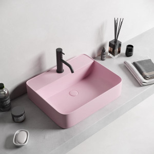 Lavoar baie dreptunghiular pe blat Golar 50x40x14 cm, roz mat - Img 3