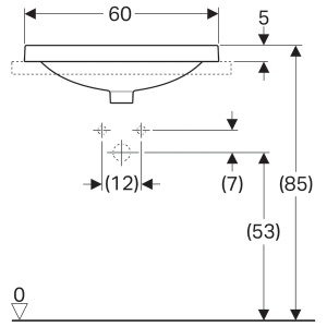 LAVOAR ÎNCORPORAT GEBERIT VARIFORM, ELIPTIC, CU BANC CU ORIFICII DE ROBINET B-60CM, T-45CM, PREAPLIN VIZIBIL, GLAZURAT ALB - Img 7