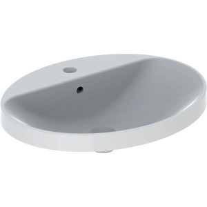 LAVOAR ÎNCORPORAT GEBERIT VARIFORM, OVAL, CU BANC CU ORIFICII DE ROBINET B-60CM, T-48CM, PREAPLIN VIZIBIL, GLAZURAT ALB