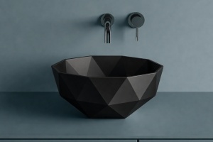 Lavoar pe blat Foglia 3D Bowl, compozit, 60 cm, negru mat - Img 2