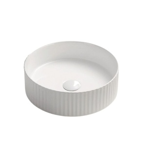 Lavoar pe blat Foglia Imperial, rotund, cu riflaje 3D, 35x35x11.5 cm, alb lucios