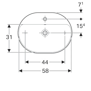 LAVOAR PE BLAT GEBERIT VARIFORM, ELIPTIC, CU BANC CU ORIFICII DE ROBINET B-60CM,T-45CM,PREAPLIN VIZIBIL, ALB - Img 6