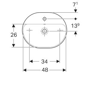 LAVOAR PE BLAT GEBERIT VARIFORM, ELIPTIC, CU BANC CU ORIFICII DE ROBINET B-50CM,T-40CM,PREAPLIN VIZIBIL, ALB - Img 6