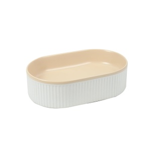Lavoar pe blat, oval, bej si alb mat texturat, 49x31 cm