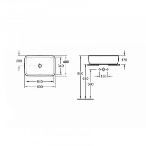 Lavoar pe blat Villeroy&Boch Architectura, dreptunghiular, 60x40x17 cm, alb - Img 2