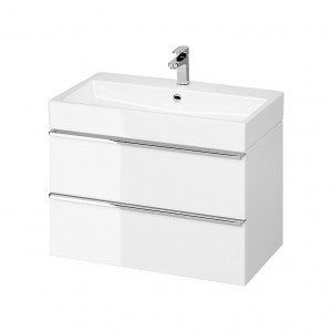 Mobilier suspendat Cersanit Virgo pentru lavoar incastrabil 80 cm, alb, manere crom