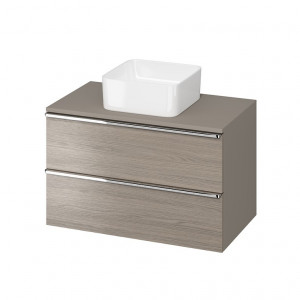 Mobilier suspendat Cersanit Virgo pentru lavoar pe blat, 80 cm, gri, manere crom