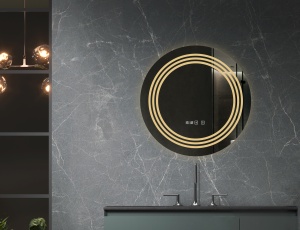 Oglinda cu iluminare LED Belform Cronos, buton touch, ceas si functie dezaburire, Ø60 cm - Img 2
