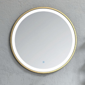 Oglinda cu iluminare LED Fluminia Gold-Lady-R60, rotunda, 3 culori, dezaburire, rama aurie, 60 cm