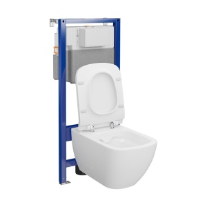 Pachet vas wc suspendat Cersanit Virgo, capac softclose si rezervor incastrat Cersanit Aqua 50 pneumatic - Img 4