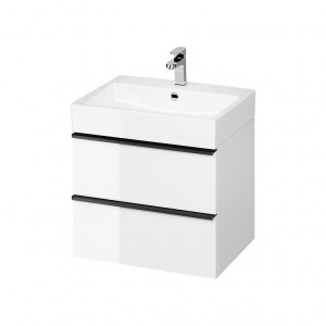 Set B736 Mobilier suspendat Cersanit Virgo cu lavoar ceramic, 60 cm, alb, manere negre