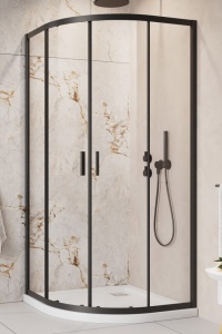 Set cabina dus Radaway Alienta Black A900 cu cadita Rodos A Compact 90x90 cm si sifon negru