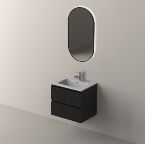 Set mobilier suspendat cu lavoar Nofer Glow 60 cm, negru mat