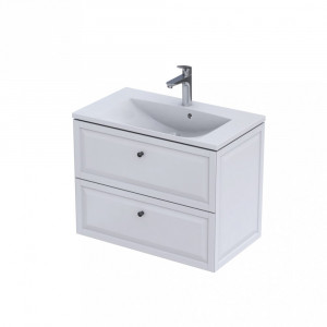 Set mobilier suspendat Oristo Montebianco si lavoar Beryl, 80 cm, alb mat