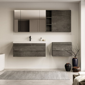 Set mobilier suspendat si lavoar Kolpasan Naomi 100 cm, dark concrete - Img 4