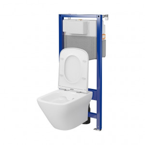 Set rezervor cu cadru Cersanit C22 AQUA 50 MECANIC, vas wc suspendat LARGA BY CERSANIT SQUARE CleanON, capac softclose - Img 4