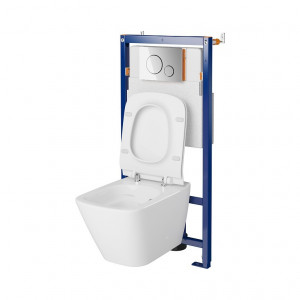 Set rezervor WC cu cadru B602 Cersanit Tech Line Opti si clapeta Opti B2 crom lucios plus vas wc City Square si capac alb - Img 3