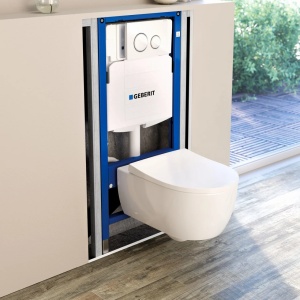 Set rezervor WC cu cadru incastrat Geberit Duofix cu set de fixare si clapeta Delta20, alba - Img 6