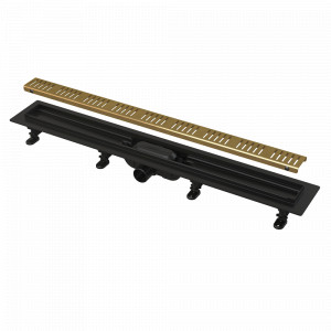 Set rigola cu capac auriu periat Alcadrain APZ10BLACK-BRASS 75 cm