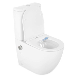 Set vas wc stativ cu functie de bideu Foglia Eco, rezervor si capac soft close, alb lucios