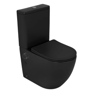 Set vas wc stativ cu functie de bideu Foglia Eco, rezervor si capac soft close, negru mat - Img 3