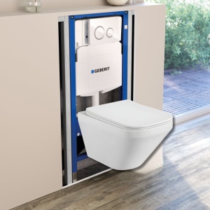 Set vas wc suspendat Bristol Foglia, clapeta alba, rezervor wc incastrat Geberit - Img 2