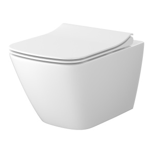 Set vas WC suspendat Cersanit City Pro Square Vortex, capac duroplast, soft close, alb lucios