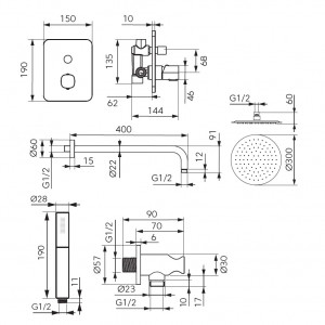 Sistem de dus incastrat FDESIGN Meandro, crom - Img 2