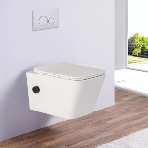 Vas wc suspendat cu functie bideu, dreptunghiular, apa calda rece, rimless, baterie negru mat Foglia Safari - Img 7