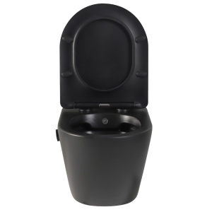 Vas wc suspendat cu functie bideu, negru mat, apa calda rece, spalare rimless, baterie inclusa Foglia Oslo - Img 3