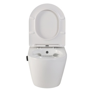 Vas wc suspendat cu functie bideu, semirotund, rimless, apa calda rece, capac soft close, baterie negru mat Foglia Oslo - Img 3