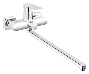 Baterie perete cada-dus Ferro Algeo Square cu pipa pivotanta, 35 cm, crom