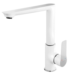 Baterie stativa bucatarie cu pipa inalta Ferro Adore White, pivotanta, alb/crom