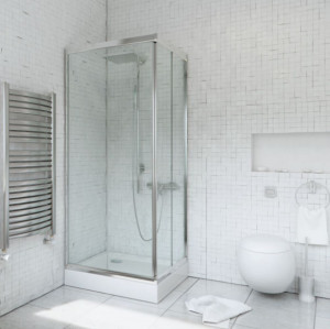 Cabina dus patrata Belform Clear, usa culisanta, 90x90 cm, crom