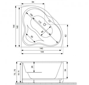 Cada baie de colt Belform Mito, acril, 144x144 cm - Img 2