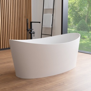 Cada baie freestanding compozit Foglia Wave ovala, 160x71 cm, alb lucios - Img 7