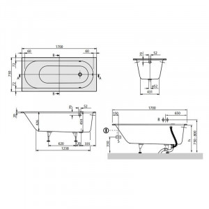 Cada baie rectangulara Villeroy&Boch Oberon, quaryl, 170x75 cm - Img 5