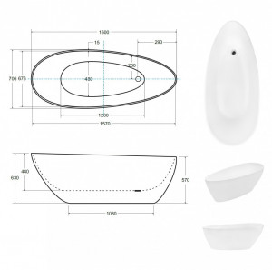 Cada freestanding compozit Besco Goya alba 160x70 cm - Img 5