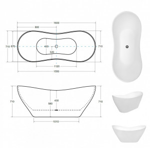 Cada freestanding compozit Besco Viya alba 160x70 cm  - Img 8